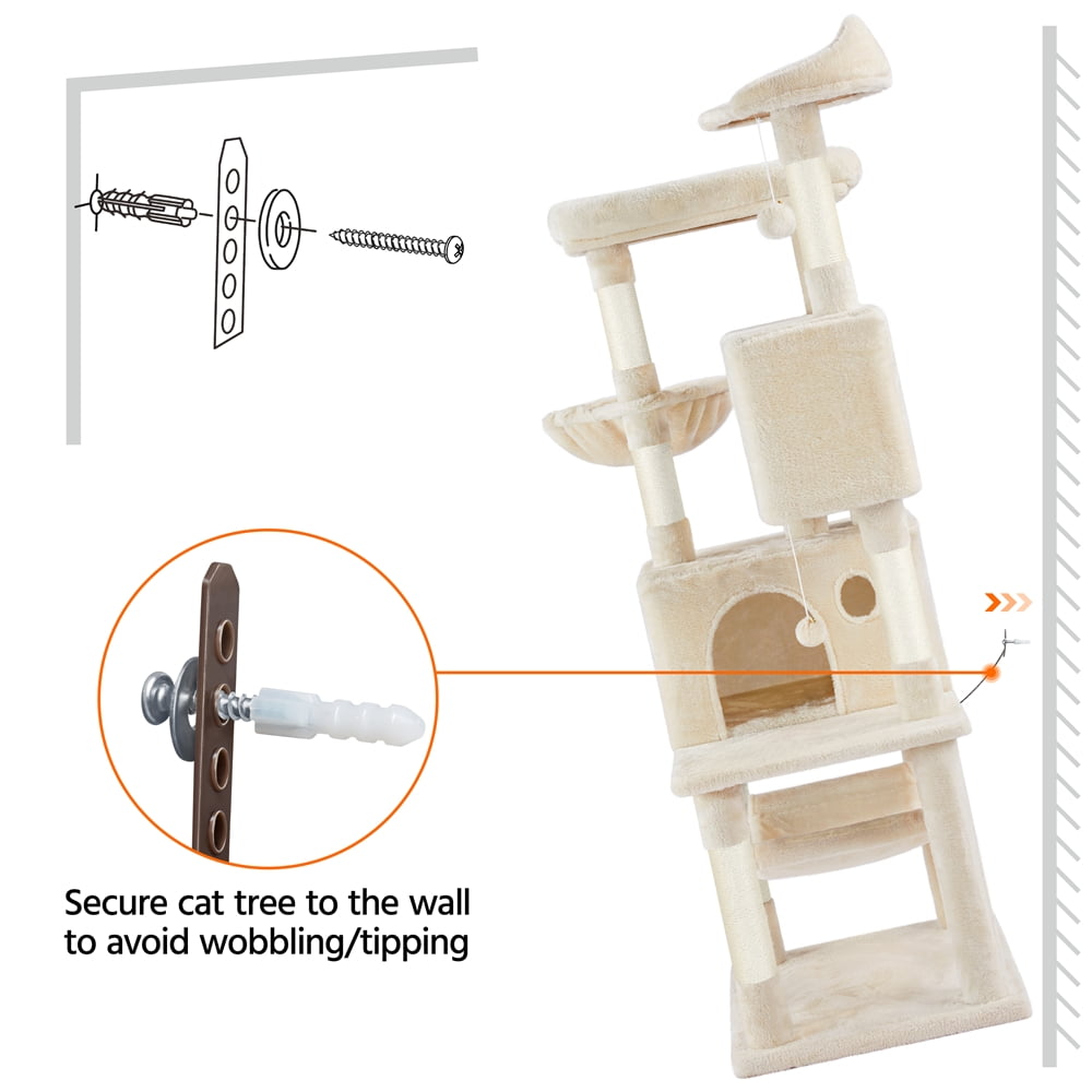 Alden Design 64.5"H Multi-level Cat Tree Tower with Condos and Perches, Beige