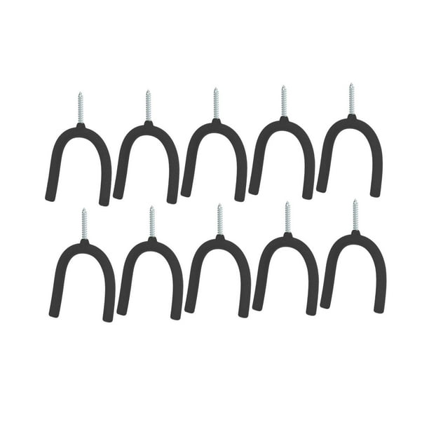 10 ganchos en U con tornillos, organizadores versátiles para taller, soportes para palas de montaje en pared Negro