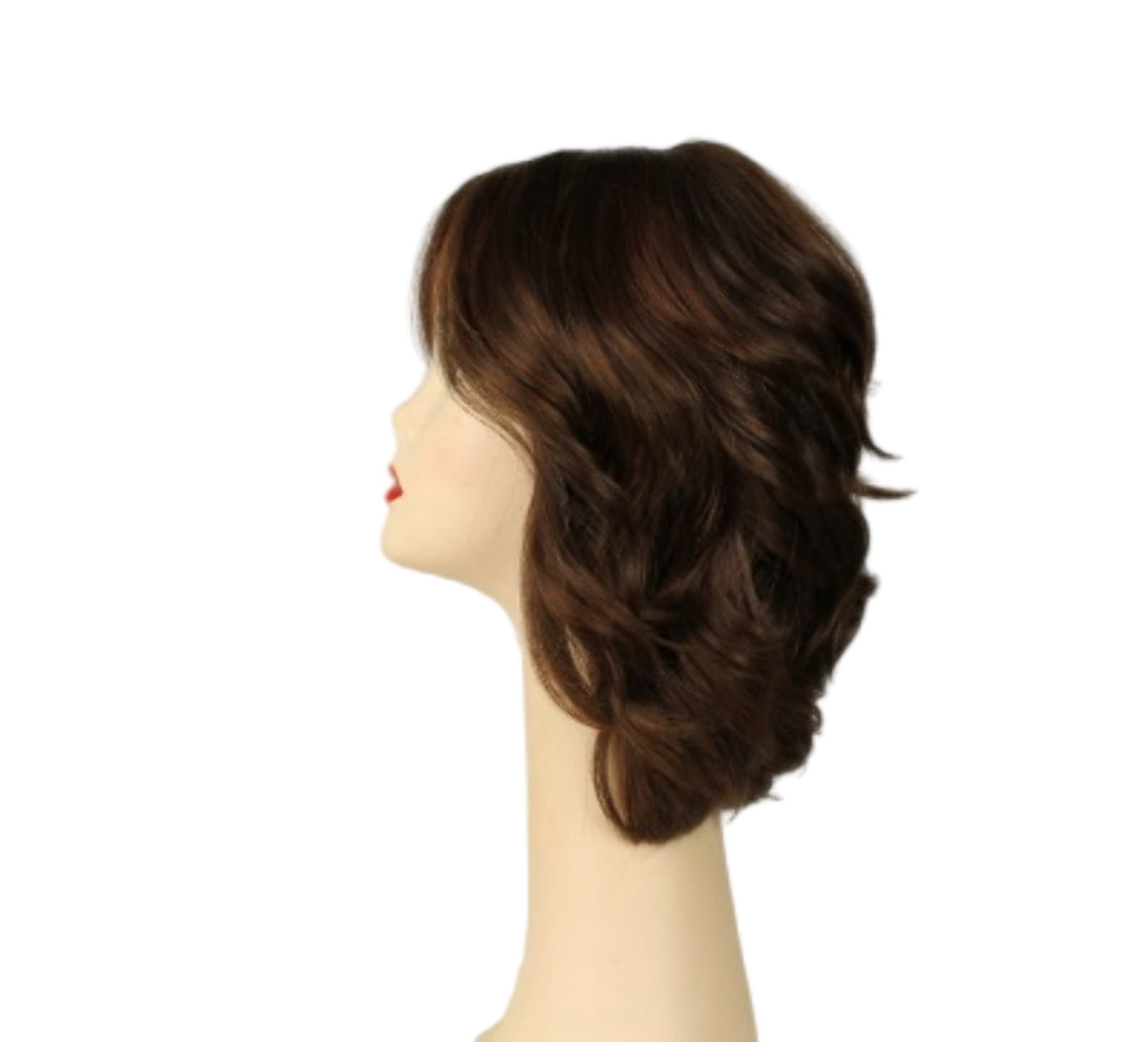 European Human Hair Freeda Wig Regina Brown With Reddish Highlights Multi-Directional Skin Top Size M