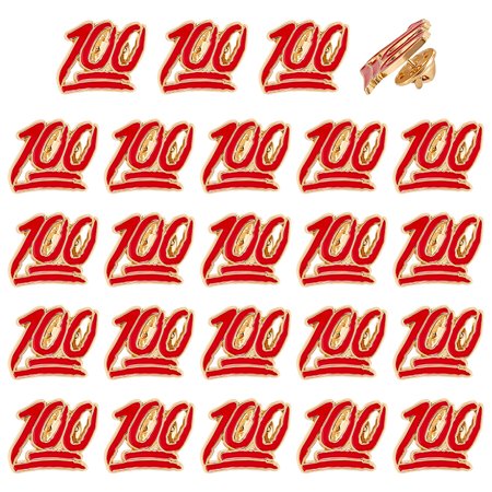 24pcs Alloy Brooches Enamel Pins Number 100 Golden 20x23x1.5mm
