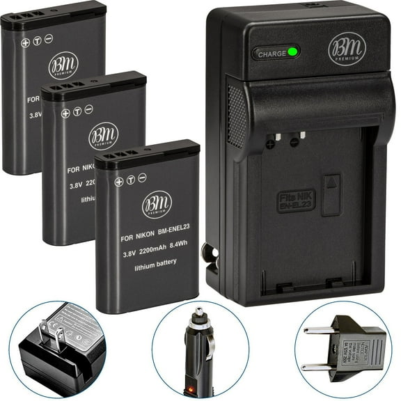 BM Premium 3 Pack of EN-EL23 Batteries and Battery Charger for Nikon Coolpix B700, P900, P600, P610, S810c Digital Cameras