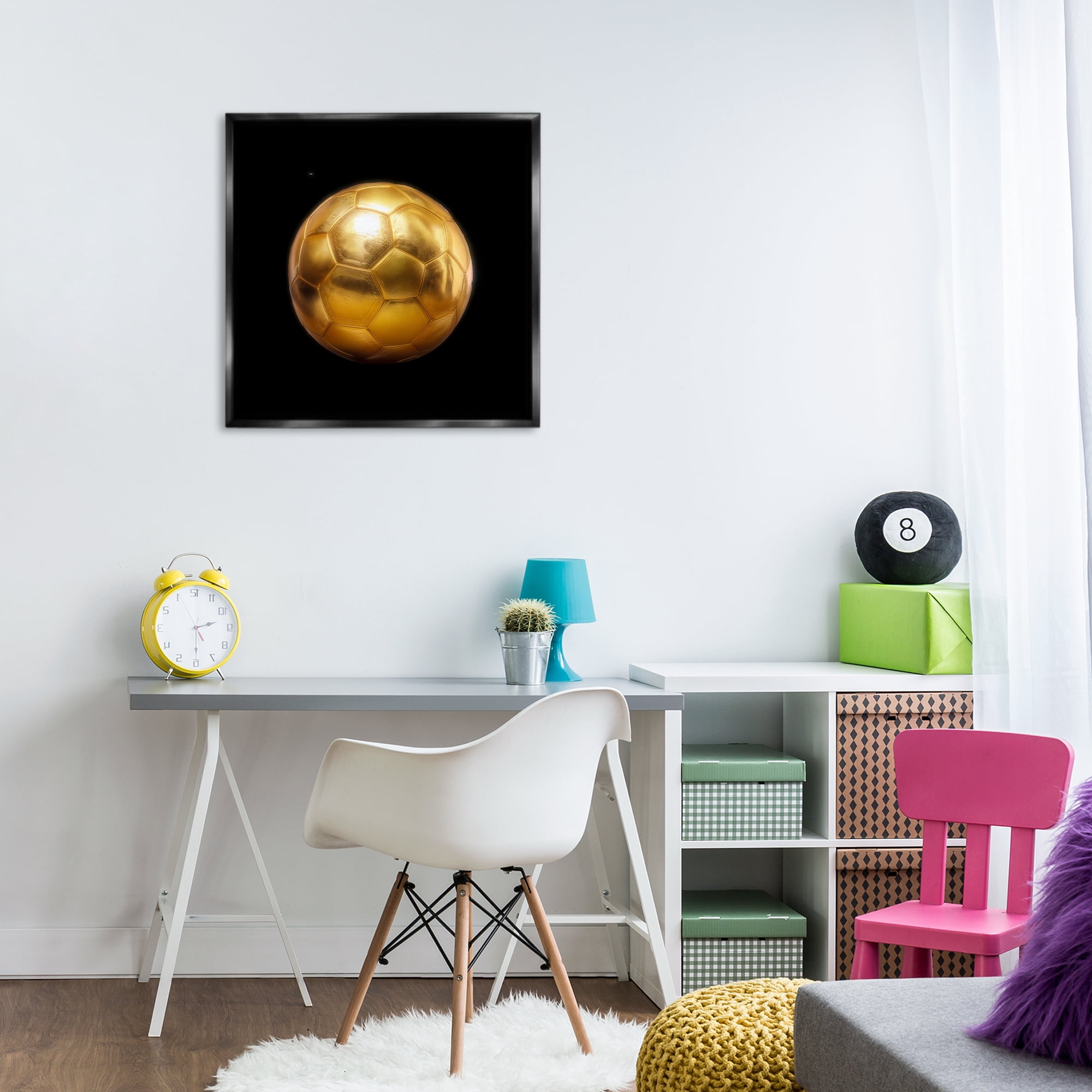 Stupell Industries Gold Designer Soccer Ball Sports Painting Black Floater Framed Canvas Art Print Wall Art, 25 x 25