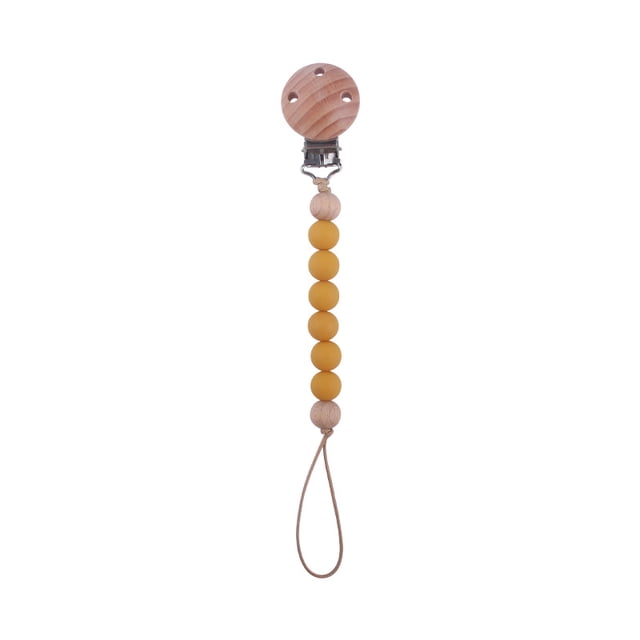 Productos para bebés, pinza para chupete de madera de haya para apaciguar al bebé, cuentas de silicona, pegamento para dientes molares, juguete, cadena anticaída