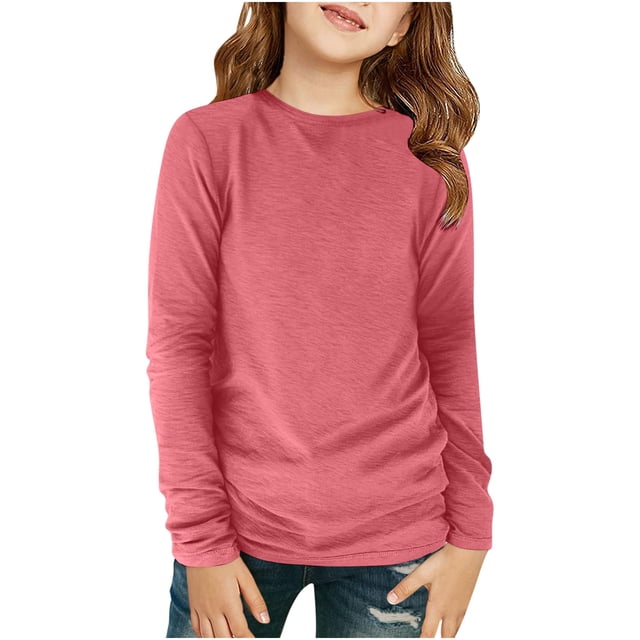 Posijego Girls Long Sleeve Shirts Basic Tee Tops for Little Girls Spring Round Neck Casual T-Shirts Kids Clothes
