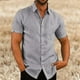 thumbnail image 1 of Camisa de manga corta para hombre, camisa informal de lino y algodón con cuello vuelto, blusas formales para eventos sociales, ropa de verano, 1 of 4