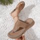 thumbnail image 5 of Bmisegm Women's Summer Fashion Solid Color Rhinestone Wedge Sandals Open Toe Outdoor Sandals Womens Sandals Summer Khaki 7, 5 of 9