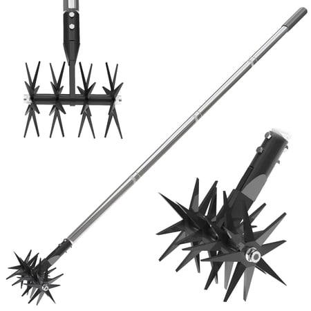 CKLT 66in Rotary Cultivator Adjustable Stainless Steel Handle Manual Garden Tiller Tool for Loosening Soil Mixing Fertilize Planting