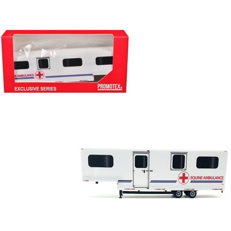 Equine Ambulance Trailer White with Blue Stripes 1/87 HO Plastic Model by Promotex
