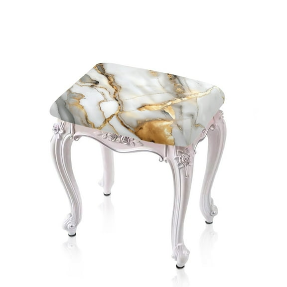 FOR U DESIGNS White Gold Marble Print Stool Covers Rectangle 2 pcs Removable Bar Stool Seat Covers Soft Vanity Bench Cover Stool Upholstered Protector Slipcover