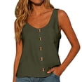 thumbnail image 2 of Siminsem Women's V Neck Button Down Tank Top Sleeveless Blouse with Chest Pocket Loose Fit Cotton Basic T-Shirt for Summer Casual Work Layering, Blackish Green, S, 2 of 8