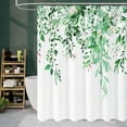 thumbnail image 3 of Emerald Green Eucalyptus Shower Curtain, Spring Watercolor Plant Leaves with Floral Waterproof Shower Curtain Set for Bathroom Decor with Hooks, 72x72, 3 of 6