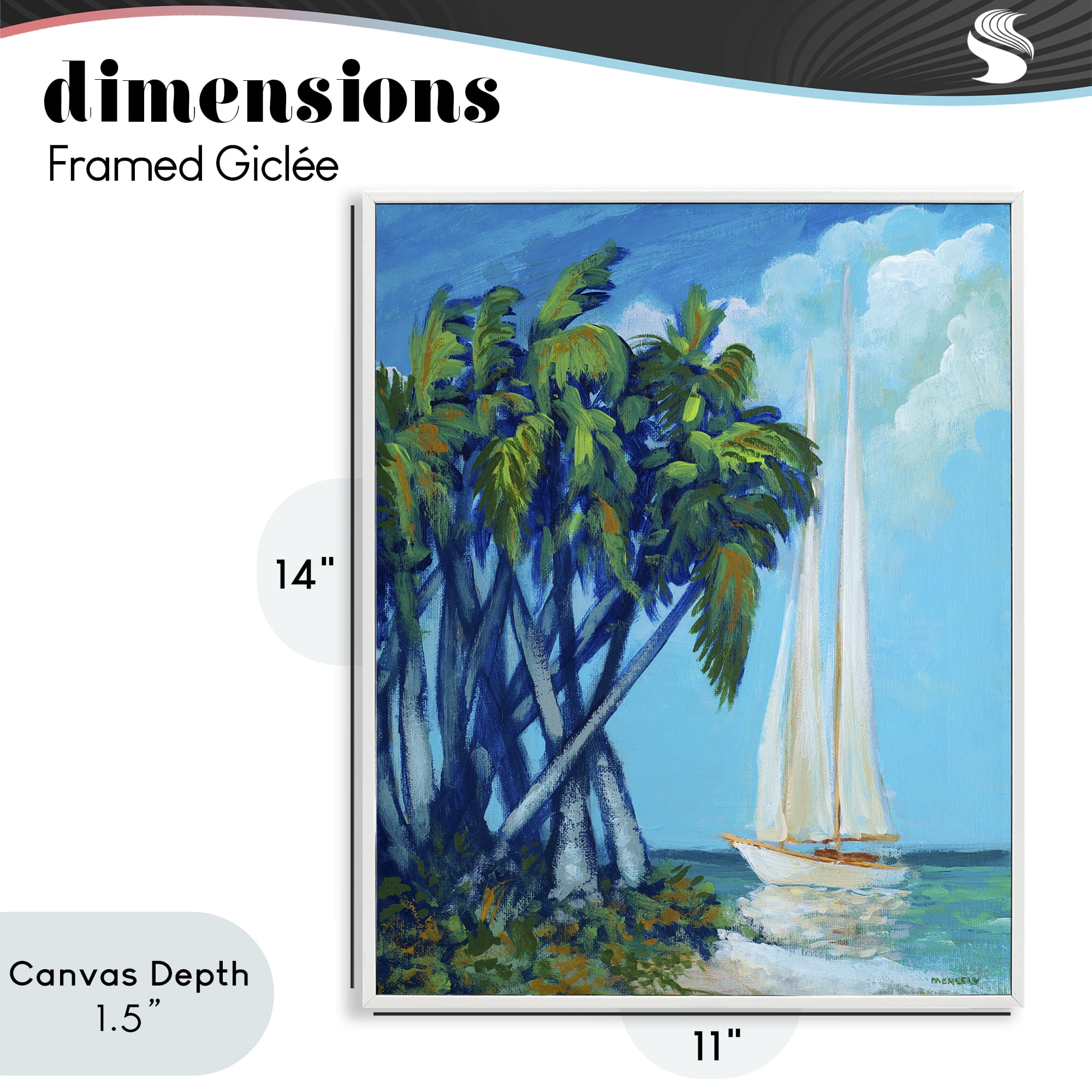 Stupell Industries Sailboat & Twisted Palms White Framed Giclee Art, design by Dan Meneely