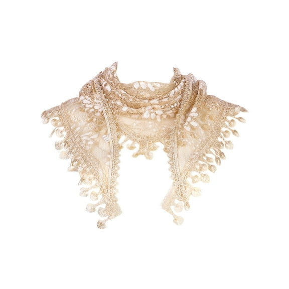 INSPIRE CHIC Lace Floral Mantilla Scarves, Crochet Tassel Triangle Shawl, Cathedral Chapel Church Head Covering Mass Bridal Veils 55.1x17.7" Khaki