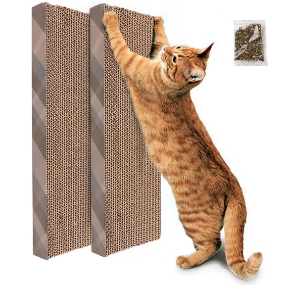 Prime Pets 2 Small Cat Scratcher Cardboard with Catnip, 15.8x4.8 in