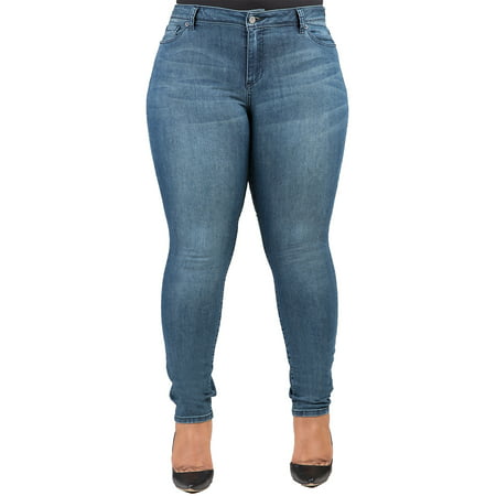 Poetic Justice Plus Size Women's Curvy Fit Blue Denim Five Pockets Skinny (Best Jeans For Curvy Plus Size)