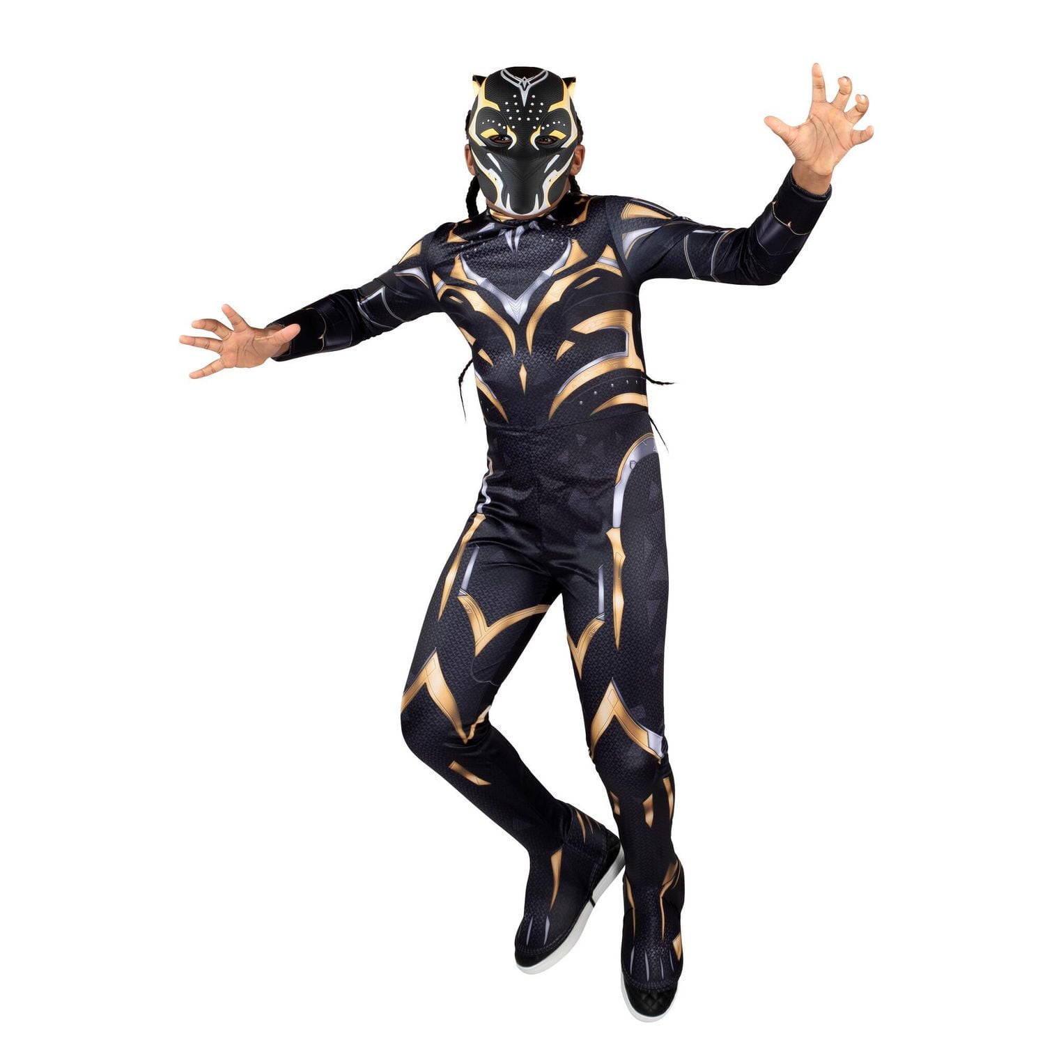 MARVEL Youth Black Panther (Shuri) Costume - Combinaison imprimée avec rembourrage spécial et masque en plastique 3D