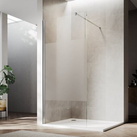 Sunny Shower 34"x72" Modern Matte Silver Aluminum Shower Door Locality Frosted Glass