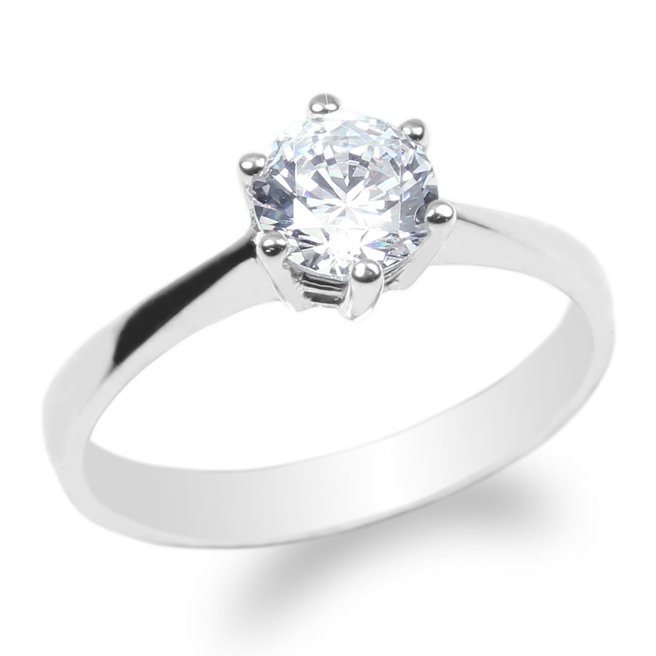 JamesJenny 14K White Gold Simple Solid 0.8ct Round CZ Solitaire Ring Size 4-10 