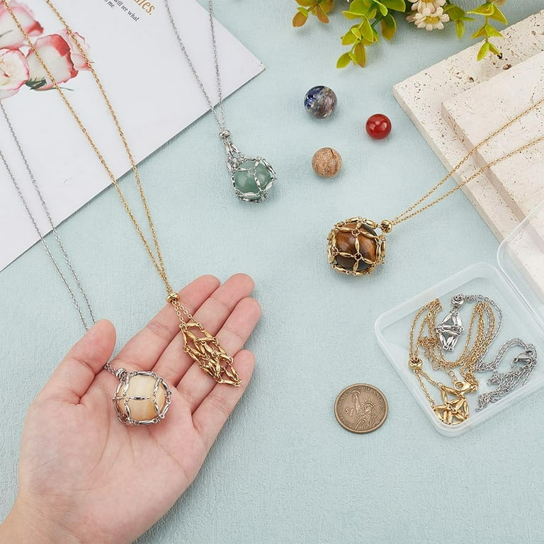 Diy Gemstone Cage Pendant Ring Holder Necklace Pack Crystal Stone