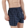 thumbnail image 3 of Men's Woven Boxer Shorts 3-Pack - 5 Plaid Patterns, Premium Cotton, Comfortable Elastic Waist, Button Fly, Casual Underwear for Daily Wear, Black Navy pack, 3XL, 3 of 8