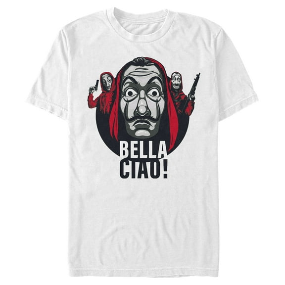 Men's Money Heist Bella Ciao Masked Robbers  Graphic Tee White X Large