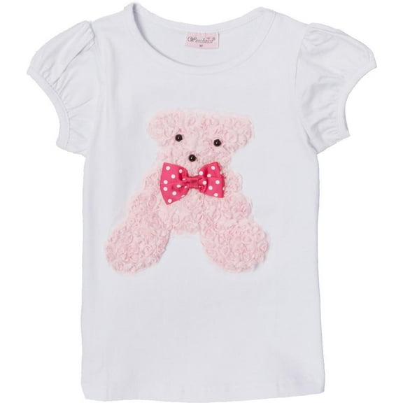 Wenchoice Girl's White Rosette Teddy Bear Tee - L(5T-6T)