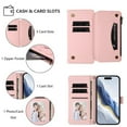 thumbnail image 3 of Magnetic Clasp Flip Stand Case for iPhone 17 Pro with Lanyard 5-Card Holder  Butterfly Flower Multi-card Zipper Wallet Leather Phone Case,Pink,For iPhone 17 Pro, 3 of 8