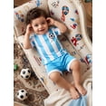 thumbnail image 4 of RUINIXCW Toddler Baby Boy Football Soccer Jersey Outfit Infant Baby Boys Fall Summer Clothes Crew Neck Short Sleeve Shirt and Shorts 2 Pcs Set, 4 of 9