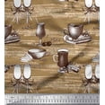 thumbnail image 1 of Soimoi Brown Georgette Viscose Fabric Wine Glass & Cup Kitchen Print Sewing Fabric Yard 42 Inch Wide, 1 of 3