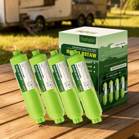4 Pack Inline RV Water Filter, Reduces Chlorine Taste and Odor, Carbon Filter for RV Marine Camping Garden Hose