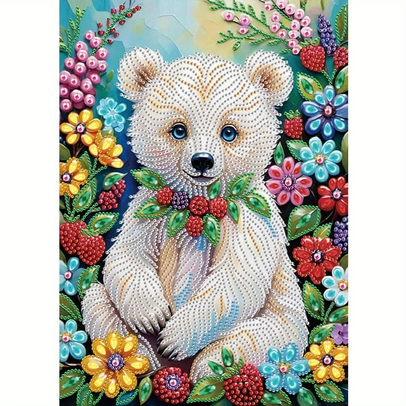5D DIY Diamond Painting Kit, White Bear Pattern Home Decor Handicraft, Complete Tool Kit Included, 11.8x15.7in