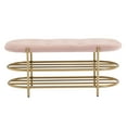 thumbnail image 2 of Velvet Ottoman Bench with 2-Tier Open Shelf, End of Bed Bench with Sturdy Metal Legs, Entryway Shoe Bench with Soft Padded Seat for Living Room, Bedroom, Pink, 2 of 7