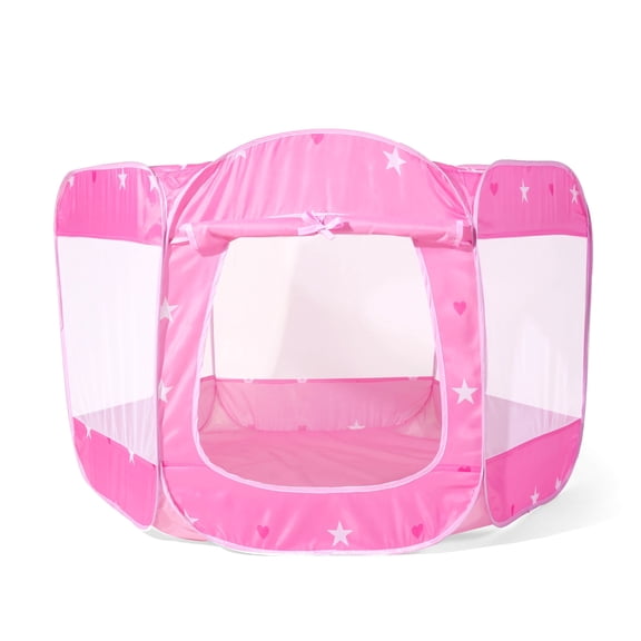 Kids Pink Star Ball Pit with Curtain Large Pop Up Childrens Ball Pits Tent for Toddlers Playhouse Baby Crawl Playpen with Zipper Storage Bag, Balls Not Included