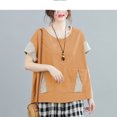 thumbnail image 3 of Tops de Cuello en V para las Mujeres de Moda Retro Bordado Blusa de Manga Corta, Imitación Algodón Tirar Marco para el Verano Casual Y el Uso de Vacaciones, 3 of 3