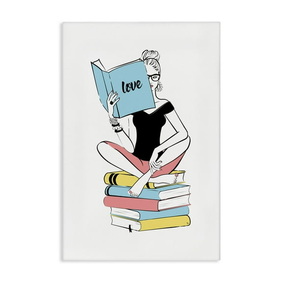 Stupell Industries Book Love Girl Novelty Painting Gallery Wrapped Canvas Art Print Wall Art, 16 x 24
