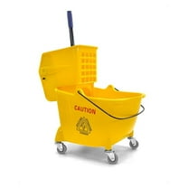 Mop Bucket 25 Quart with Side Press Wringer - 4 Wheel Rolling Bucket for Floor Cleaning - Heavy Duty Yellow Commercial Mop Bucket