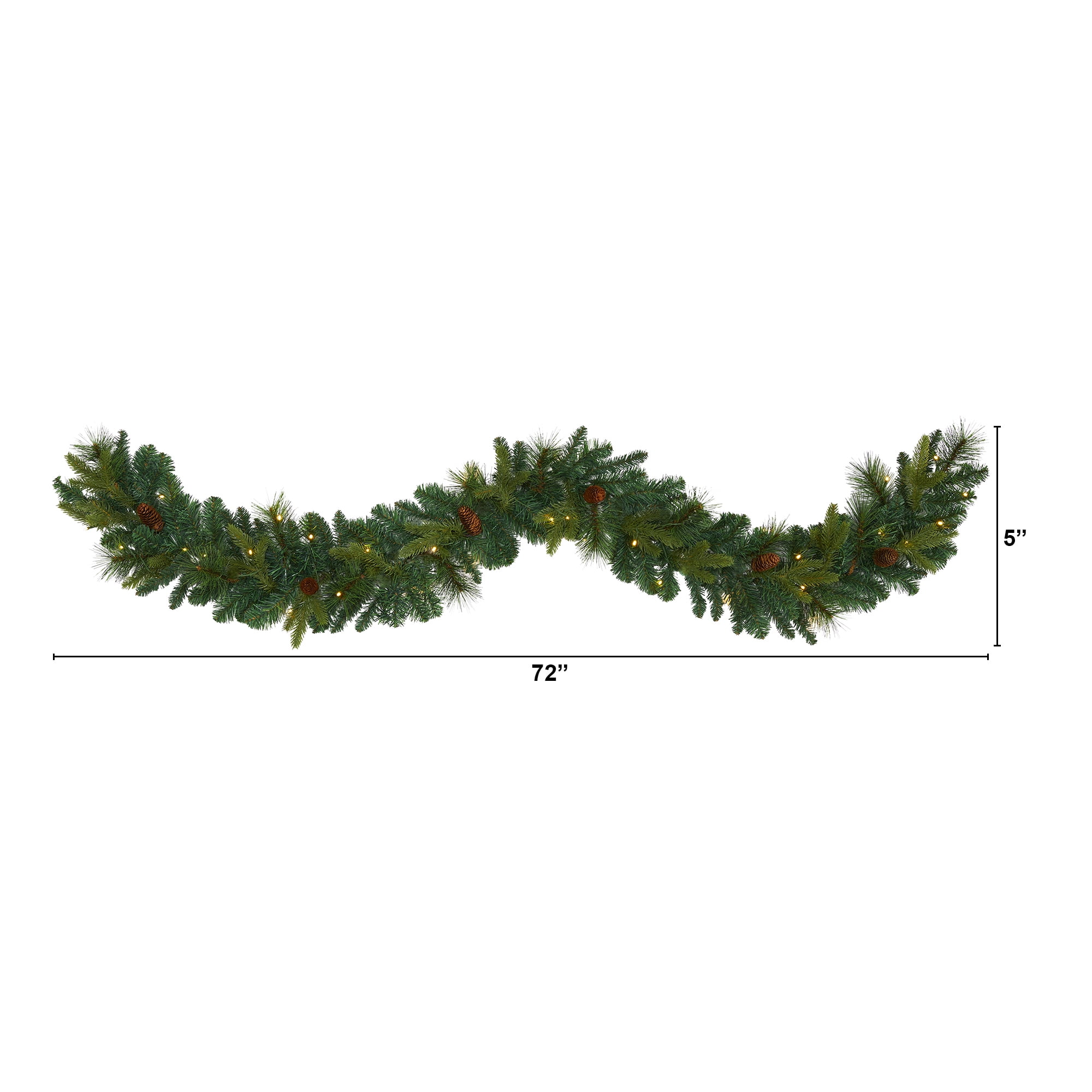 Nearly Natural 6ft Mixed Pine & Pinecone Artificial Garl w/5 Clear LED in Green