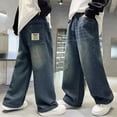thumbnail image 2 of TOWED22 Boys Elastic Waist Jeans Baggy Loose Fit Wide Leg Denim Trousers with Cargo Pockets 5-14 Years Blue,11-12 Y, 2 of 9