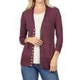 thumbnail image 1 of Women Classic Thin Snap Button Front V-Neck Button Down 3/4 Sleeve Ribbed Knit Cardigan, 1 of 3