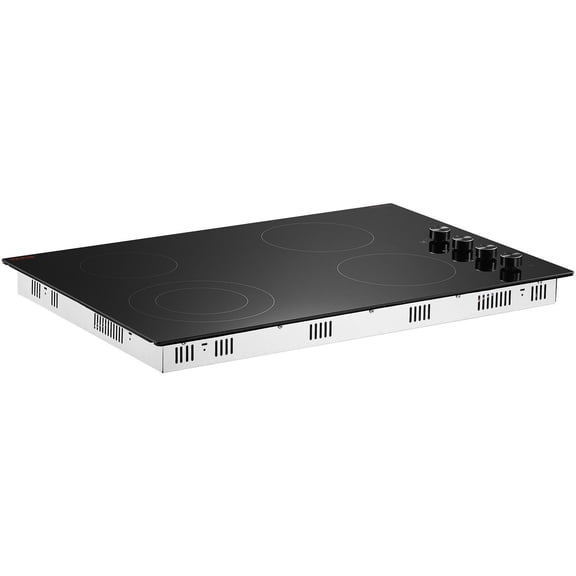 30 Inch 7200W 4 Burner Built In Electric Cooktop Ceramic Glass Top with Knob Control 11 Heat Levels 220 240V Hardwire