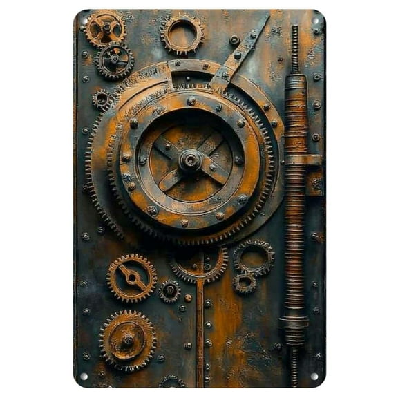 Vintage 8"x12" Metal Wall Art - Intricate Gear Design, Rustic Industrial Decor for Home & Office, Durable Iron, Easy to Hang