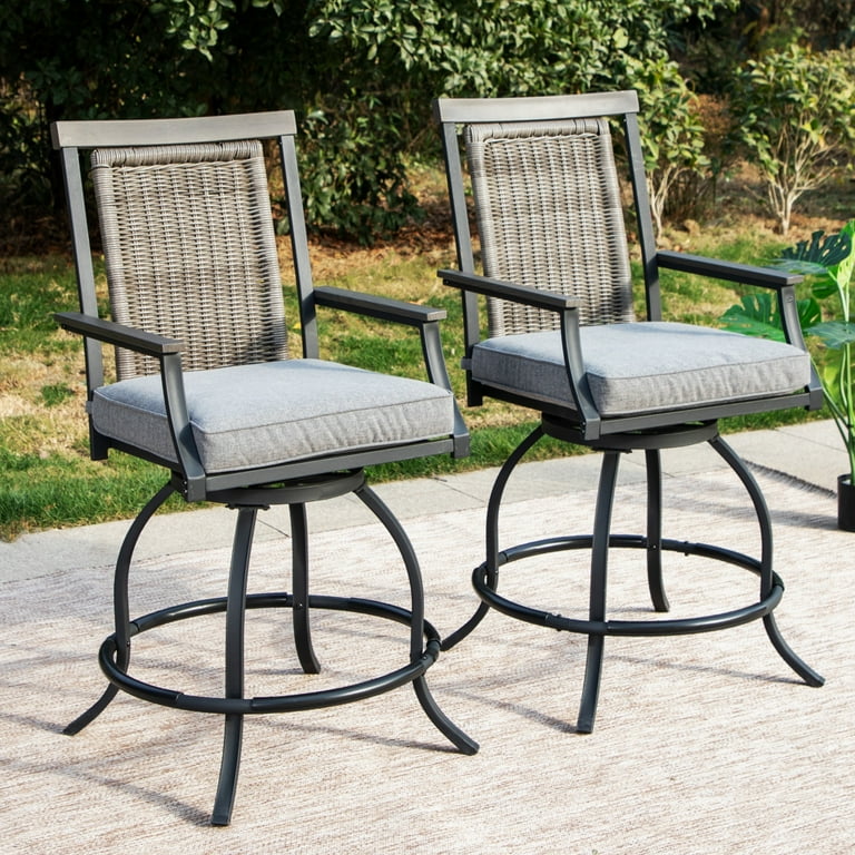 MF Studio Outdoor Wicker Bar Stools Set of 2, PE Rattan Back