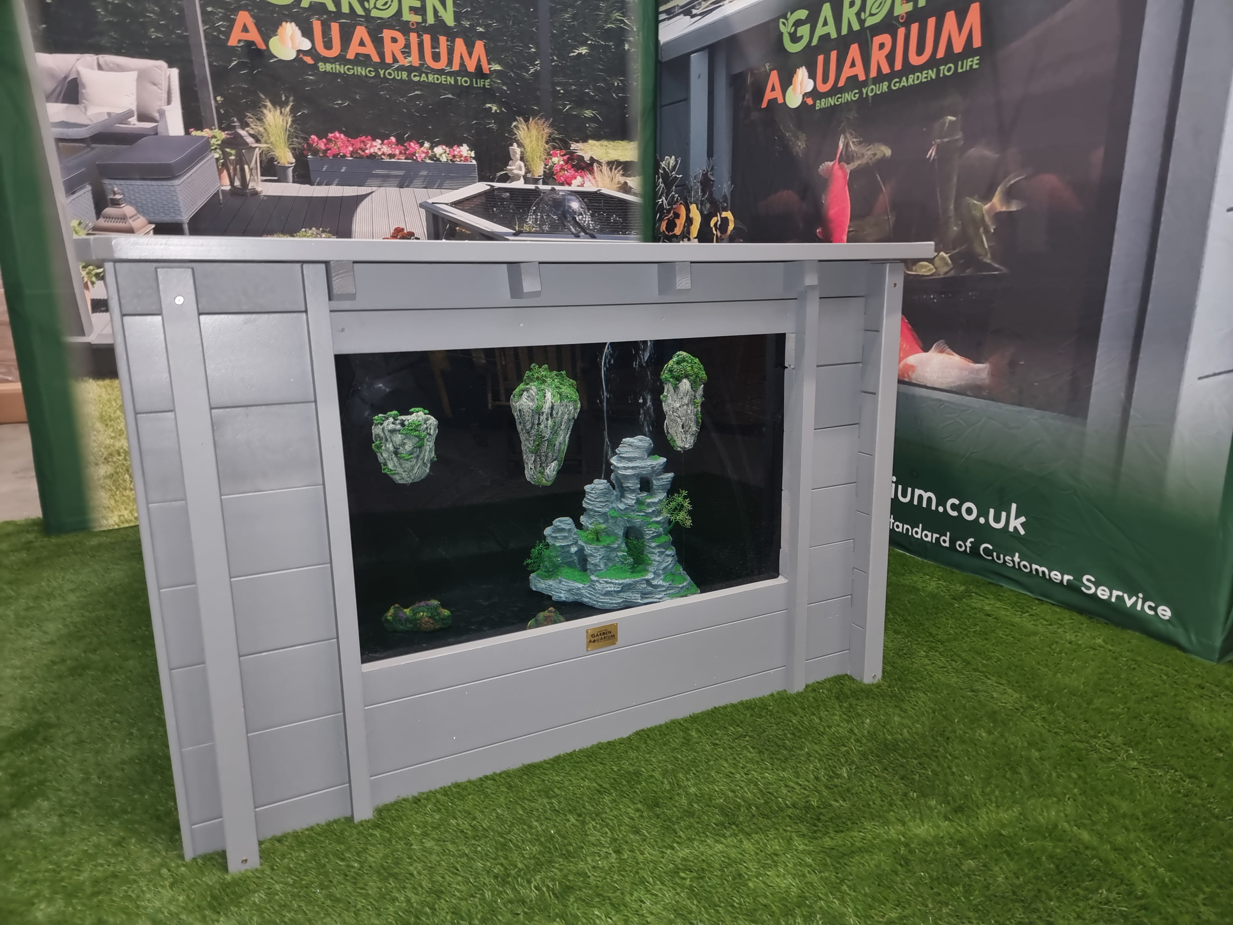 280G Light Gray Square Pond with Large Windows - Alba Clear View Garden Aquarium