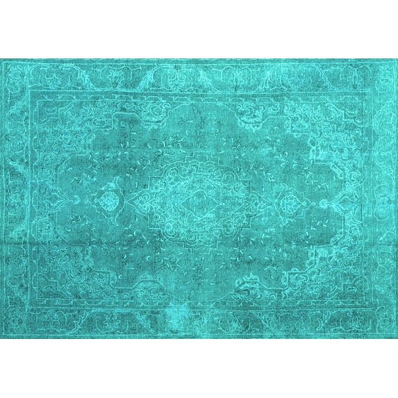 Ahgly Company Machine Washable Indoor Rectangle Persian Turquoise Blue Bohemian Area Rugs, 6' x 9'
