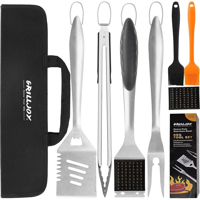 Juego de utensilios para barbacoa grilljoy de 8 piezas, acero inoxidable