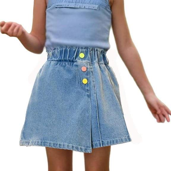 Girls Jean Shorts Pleated Denim Skirts Skorts Short Denim Pants with Pocket Fashion Teen Short Jeans Blue,12 Years