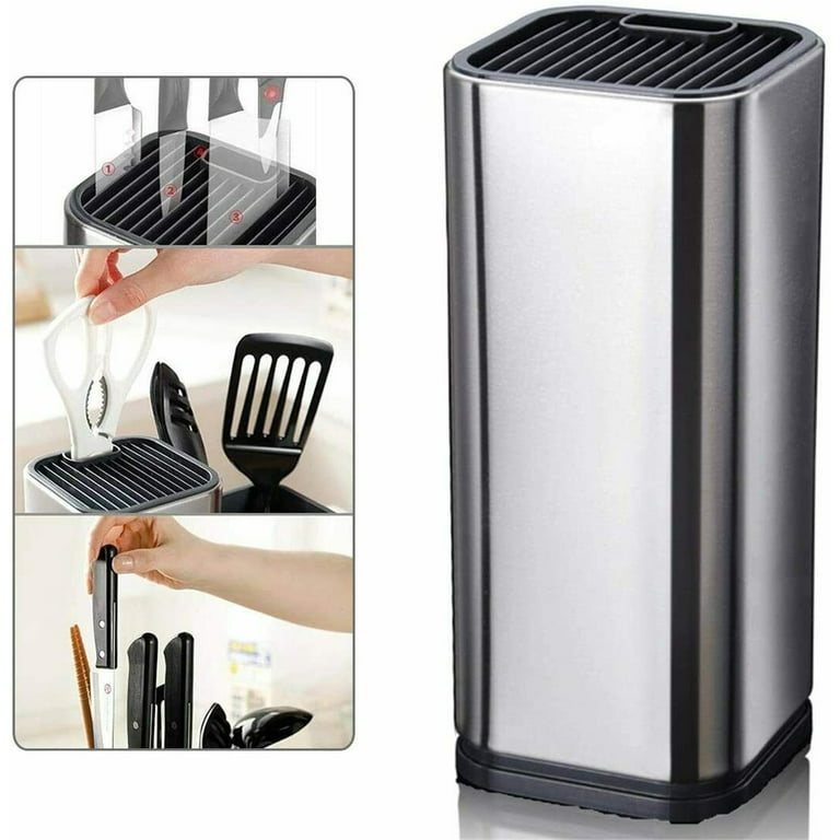 SEISSO Kitchen Knife Block Holder without Knives, Stainless Steel Knife  Storage Stand Universal Kitchen Knife Holder and Utensil Holder with 12  Slots