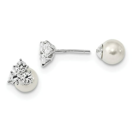 Silver And Mother Of Pearl Cufflinks - Lex & Lu Sterling Silver w/Rhodium CZ & Mother of Pearl Front & Back Earrings LAL110546