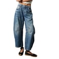 thumbnail image 2 of Pantalones vaqueros recortados para mujer, Vaqueros holgados de cintura baja, Color liso, estética y2k, moda de los años 2000 para novio, 2 of 6