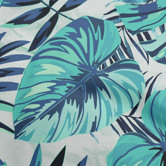 oneOone Polyester Spandex Turquoise Blue Fabric Tropical Leaf With Texture Sewing Craft Projects Fabric Prints By Yard 56 Inch Wide